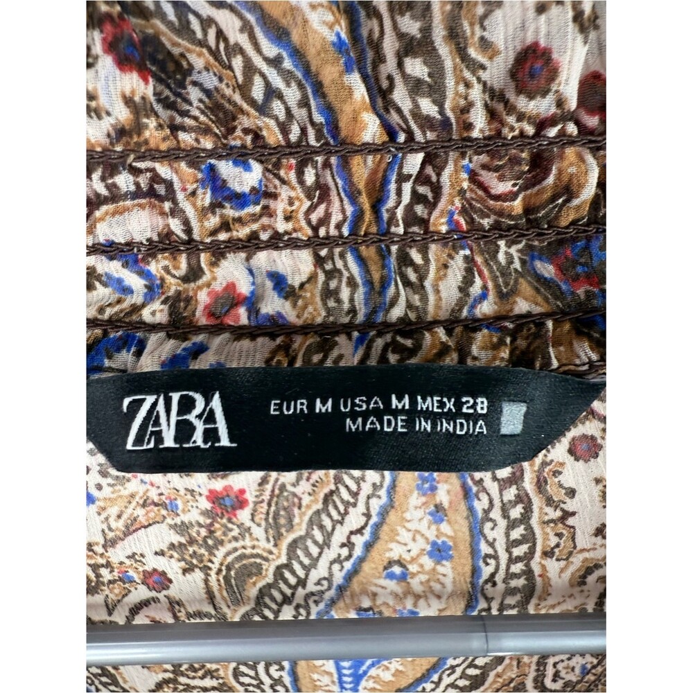 Zara blouse long sleeves tassels Beige Paisley Blouse with Blue & Brown Accents - Picture 11 of 12